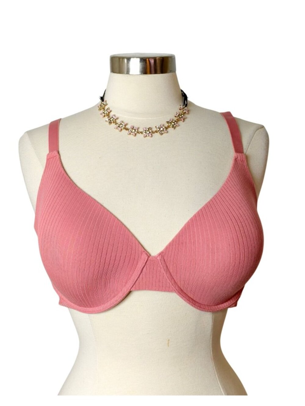 Jessica Simpson 40D Pink Lightly Lined Perfect Fit Lace Underwire Ribbed Comfy
